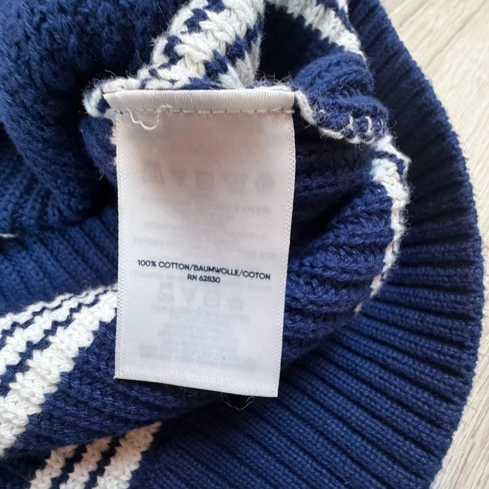 Lands End Drifter Mens XL Navy Blue‎ White Striped Shaker Knit Cotton Sweater - Picture 6 of 7